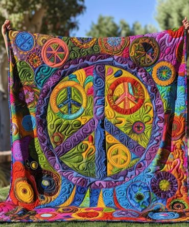 Trippy Peace Sign Quilted Blanket