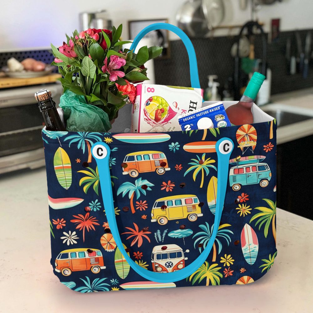 Colorful Surf Van Tote Bag - Durable Beach & Travel Essential With Fun Print - Image 5