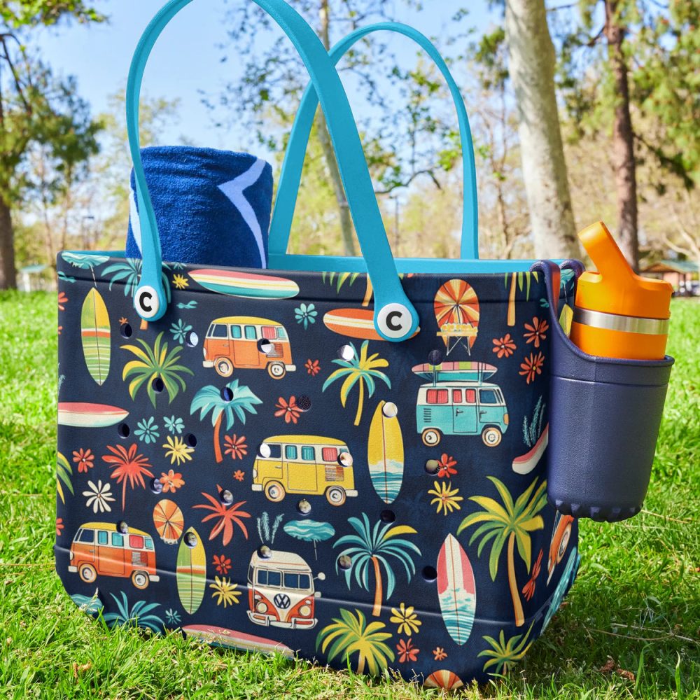 Colorful Surf Van Tote Bag - Durable Beach & Travel Essential With Fun Print - Image 3