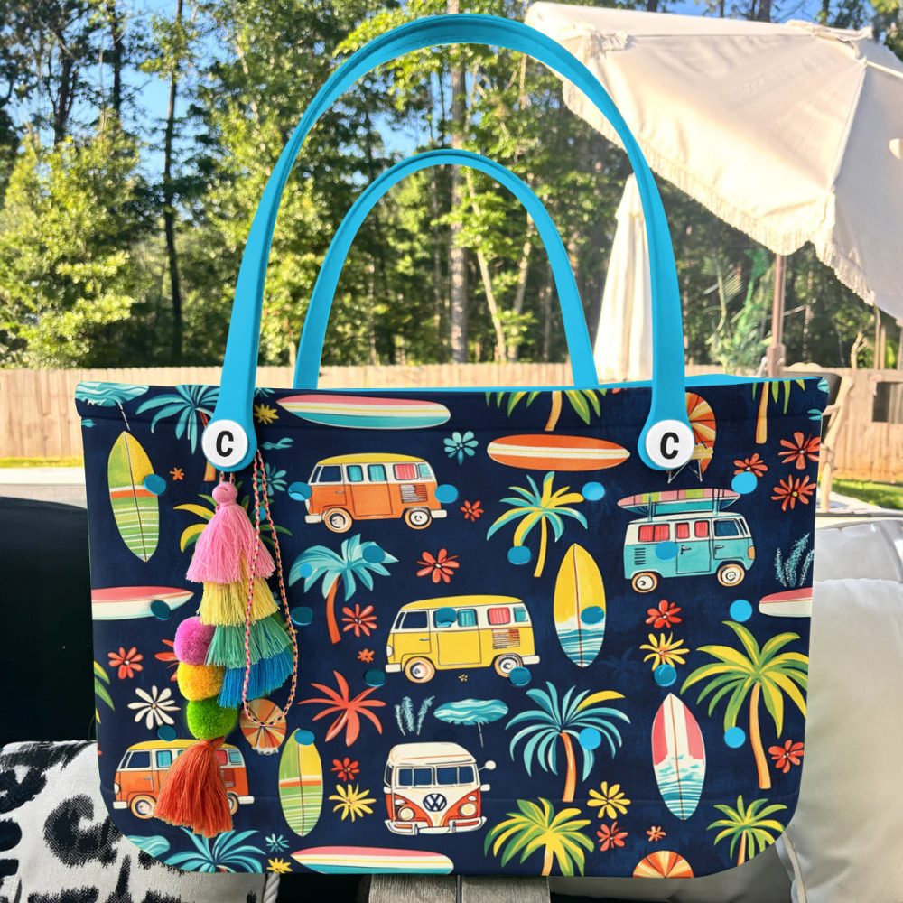 Colorful Surf Van Tote Bag - Durable Beach & Travel Essential With Fun Print - Image 6