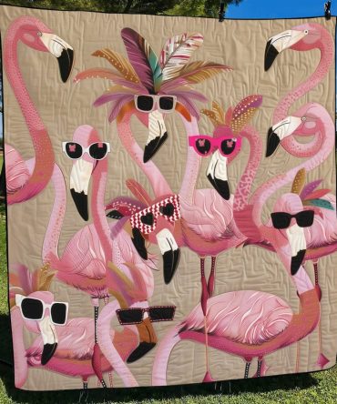 Tropical Flamingo Delight Quilted Blanket