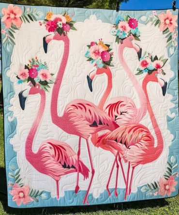 Tropical Flamingo Retreat Quilted Blanket