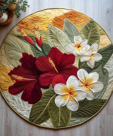Tropical Hibiscus Quilted Round Mat