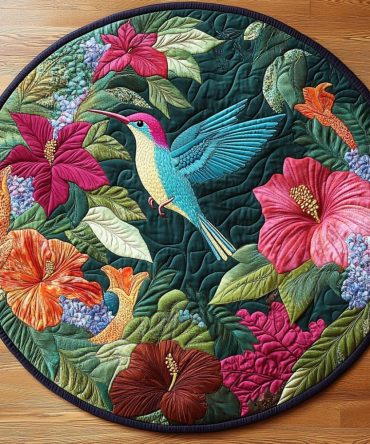 Tropical Hummingbird Quilted Round Mat