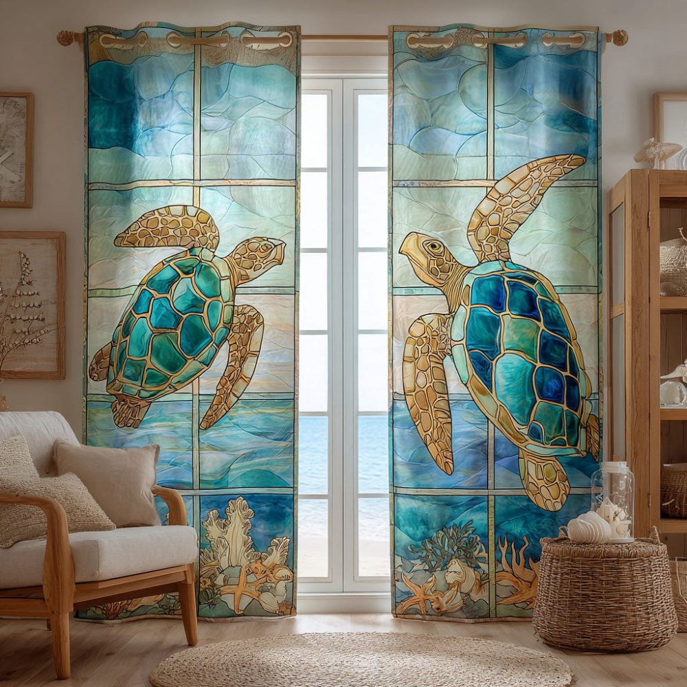 Tropical Turtle Escape Quilted Curtains