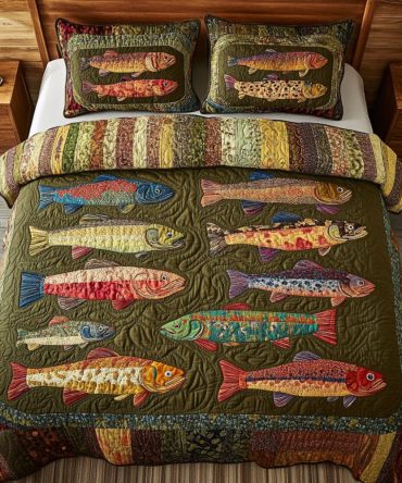 Trout Flow 3-Piece Quilted Bedding Set
