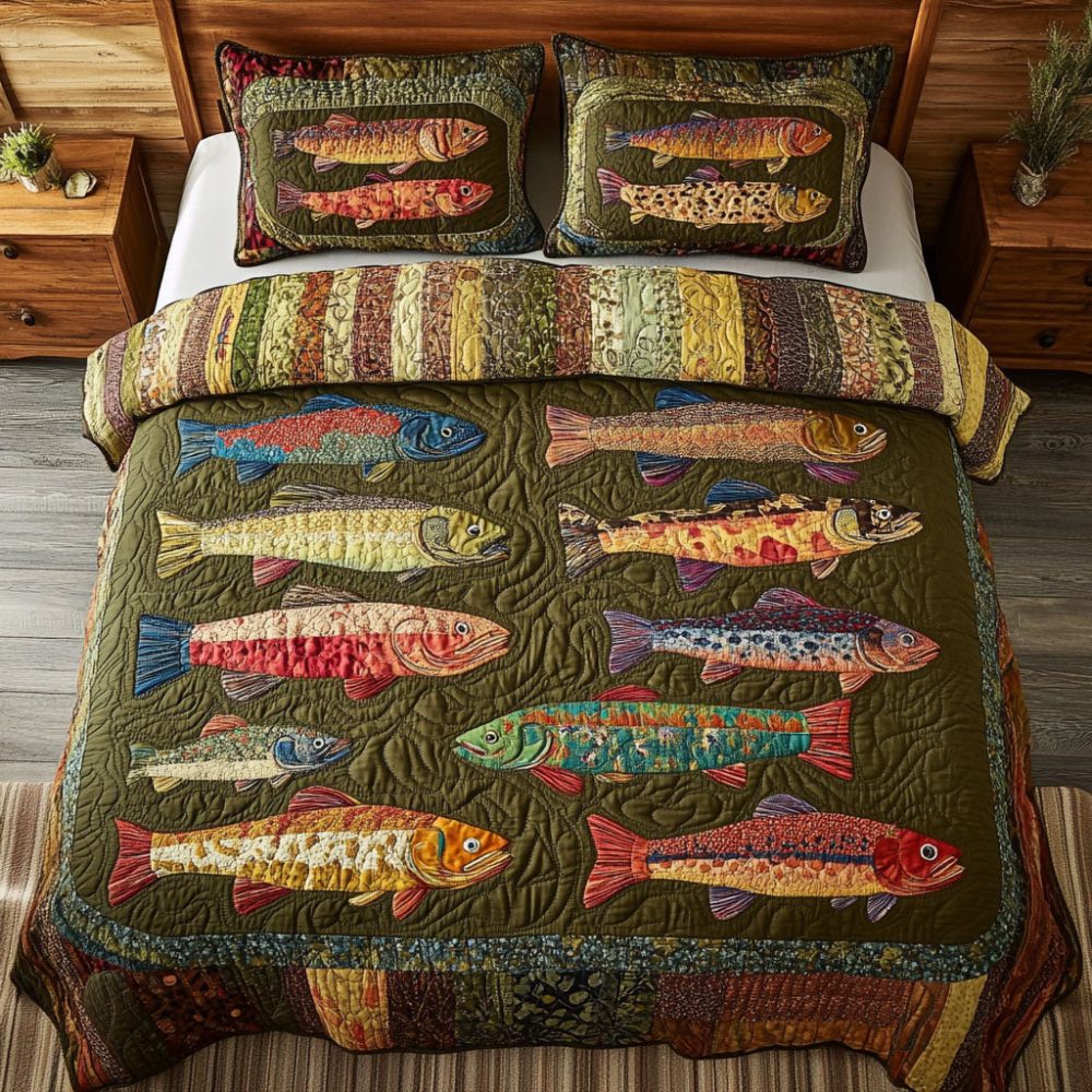 Trout Flow 3-Piece Quilted Bedding Set