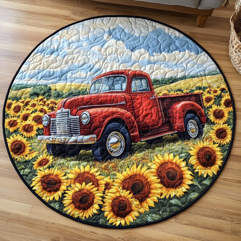 Truck Garden Quilted Round Mat