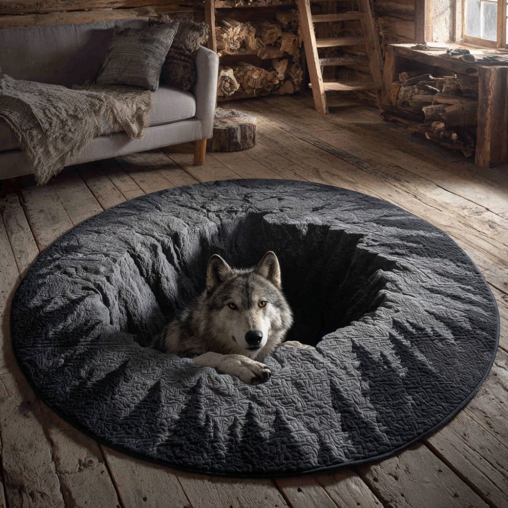 Tundra Wolf Frost Quilted Round Mat