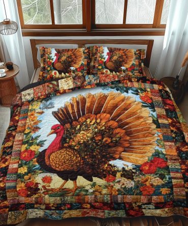 Turkey Thanksgiving Charm 3-Piece Quilted Bedding Set