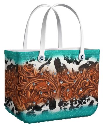 Stylish Aqua & Brown Floral Tote Bag - Durable, Spacious, Perfect For Beach & Everyday Use