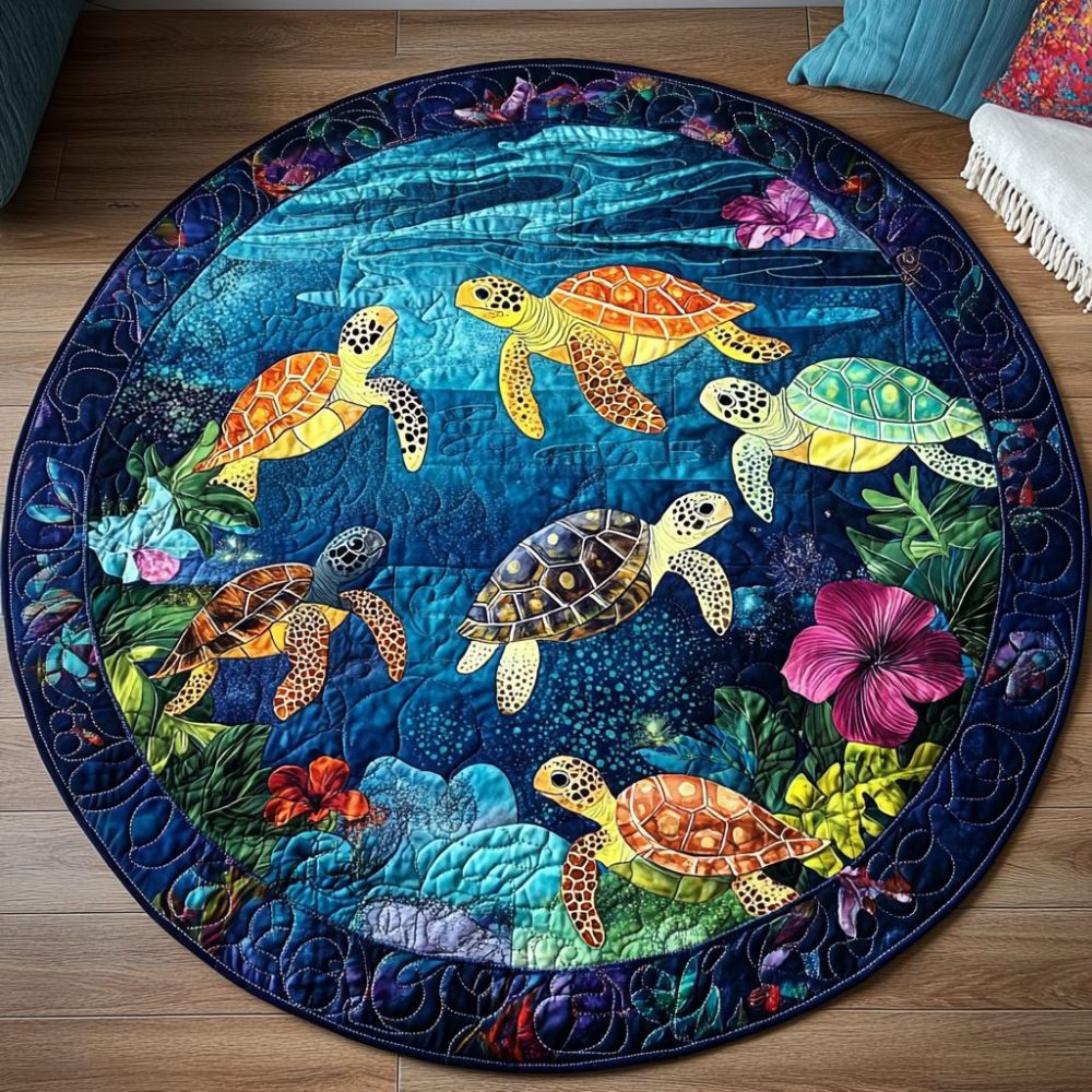 Turtle Tales Quilted Round Mat
