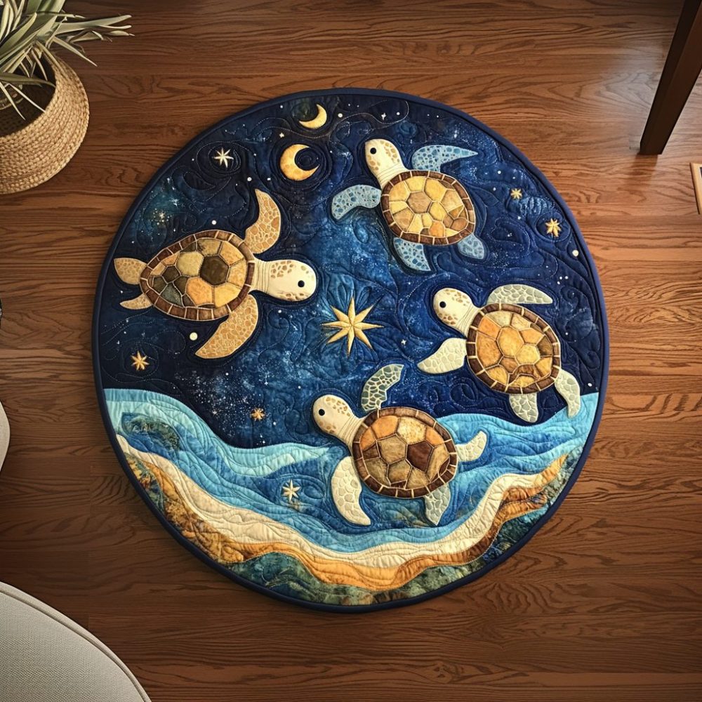 Turtle Tranquility Quilted Round Mat