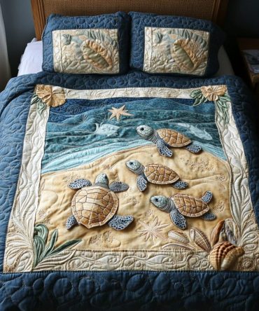Turtles In Paradise 3-Piece Quilted Bedding Set