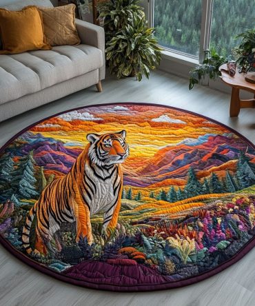 Twilight Dream Tiger Quilted Round Mat