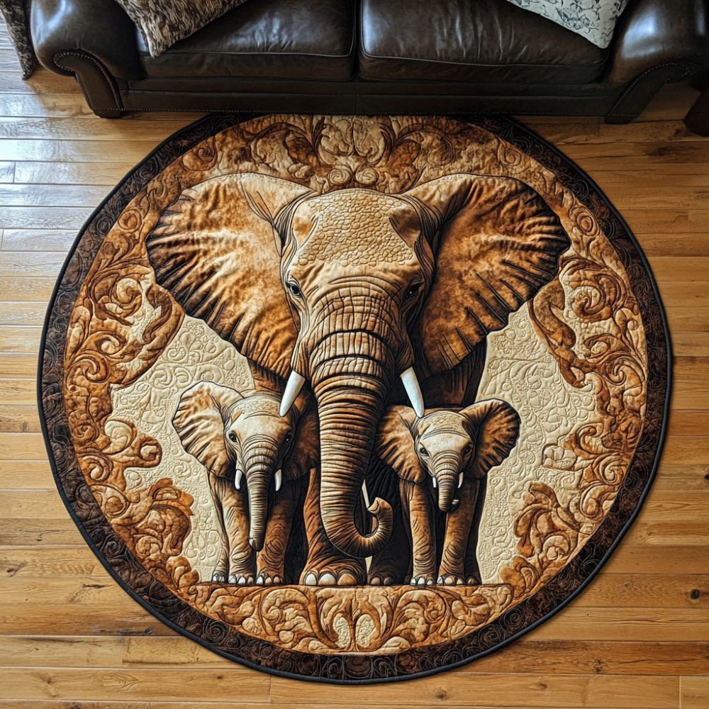 Twilight Elephant Quilted Round Mat