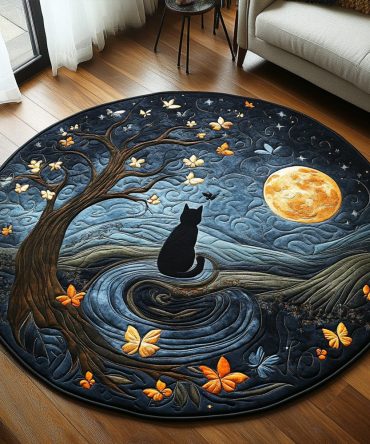 Twilight Purr Quilted Round Mat