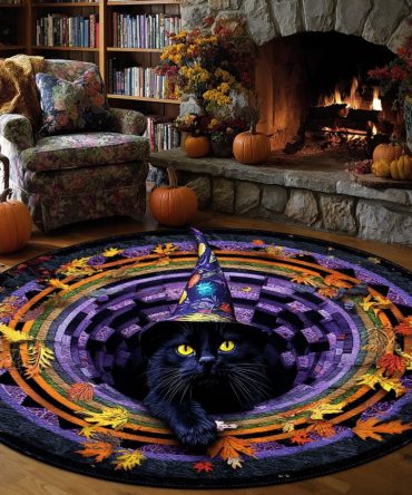 Twilight Whiskers Quilted Round Mat