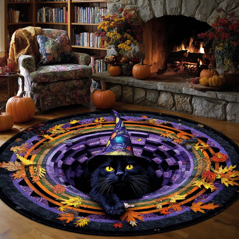 Twilight Whiskers Quilted Round Mat