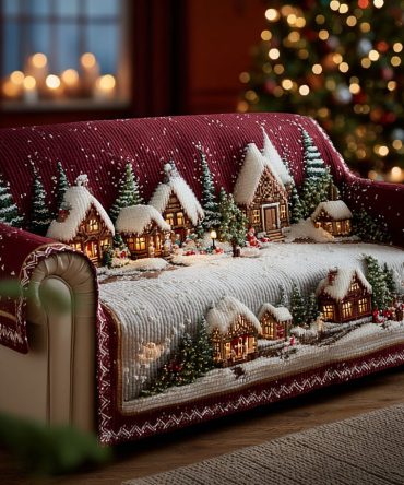 Twinkling Christmas Village Quilted Sofa Cover