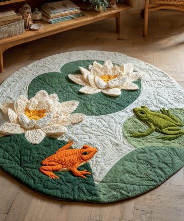 Two Frogs Lilypads Quilted Round Mat