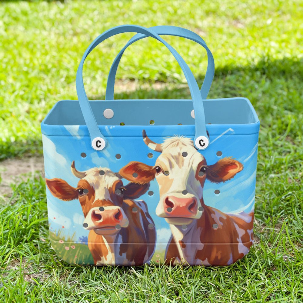 Bucket Tote Bag, Limited Edition Bogg Bag, Beach Bag Two Happy Cows - Image 2