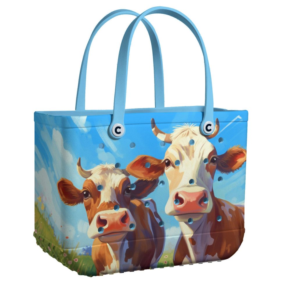 Bucket Tote Bag, Limited Edition Bogg Bag, Beach Bag Two Happy Cows