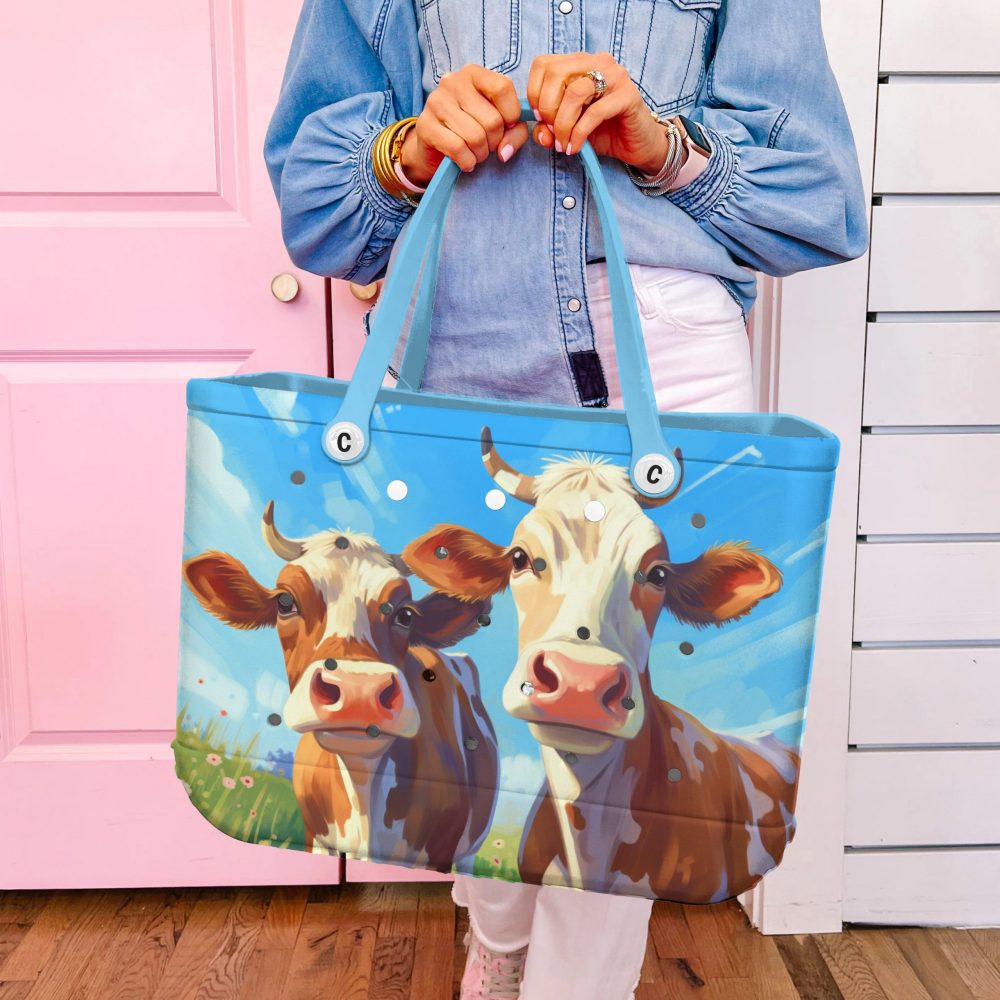 Bucket Tote Bag, Limited Edition Bogg Bag, Beach Bag Two Happy Cows - Image 5