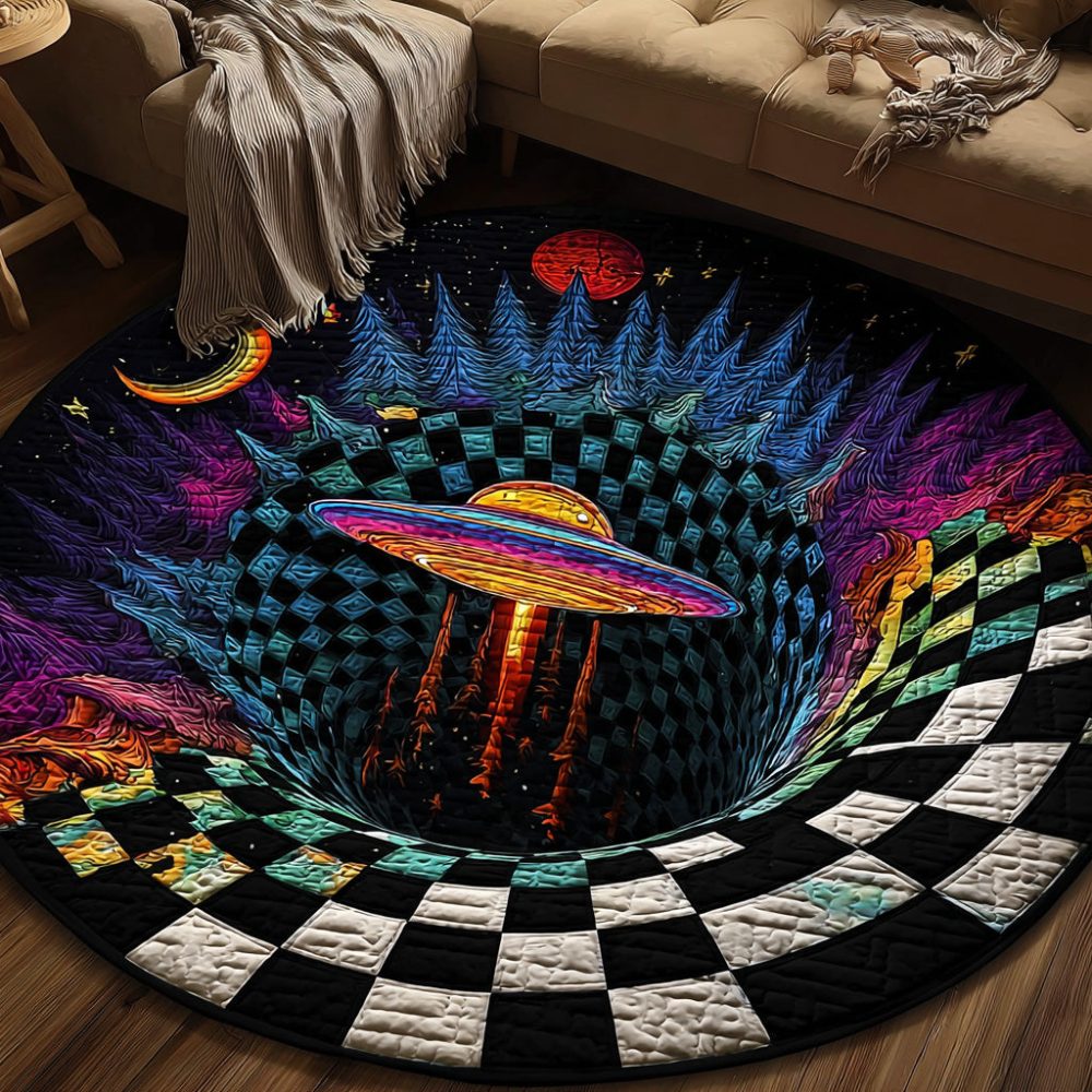 Ufo Descent Quilted Round Mat