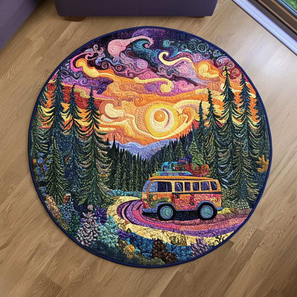 Van Life Wanderlust Quilted Round Mat