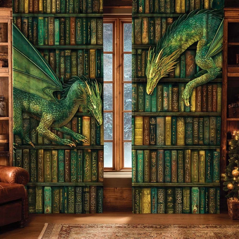 Verdant Spellwyrm Quilted Curtains