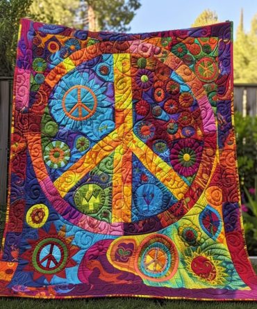 Vibrant Peace Sign Quilted Blanket