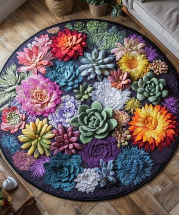 Vibrant Desert Flora Quilted Round Mat