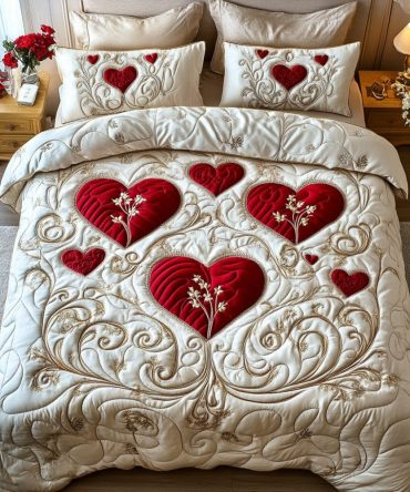 Vibrant Hearts 3-Piece Quilted Bedding Set
