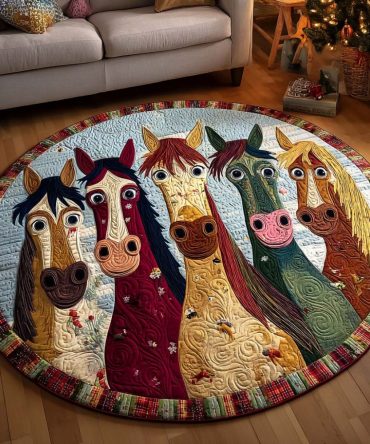 Vibrant Horses Quilted Round Mat