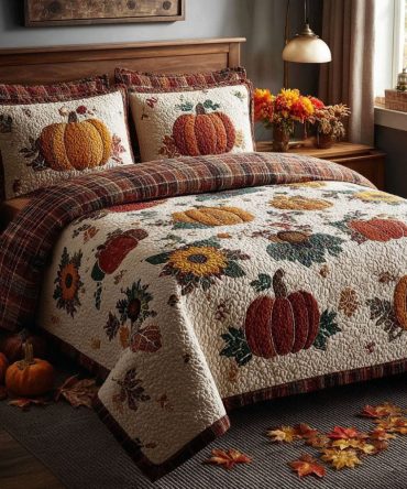 Vibrant Pumpkin Patch 3-Piece Quilted Bedding Set