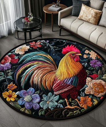 Vibrant Rooster Quilted Round Mat