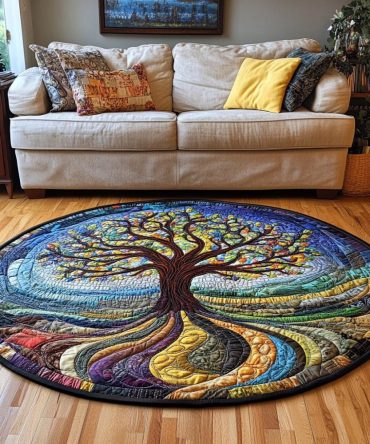 Vibrant Roots Tree Quilted Round Mat