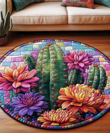 Vibrant Succulents Quilted Round Mat