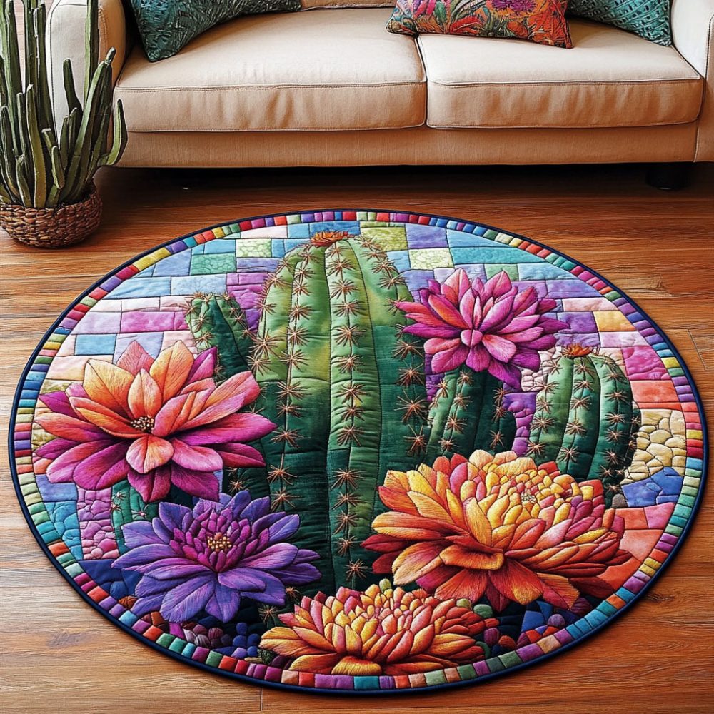 Vibrant Succulents Quilted Round Mat