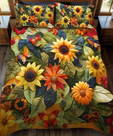 Vibrant Sunflowers 3-Piece Quilted Bedding Set