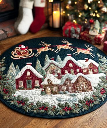 Village Night Quilted Round Mat