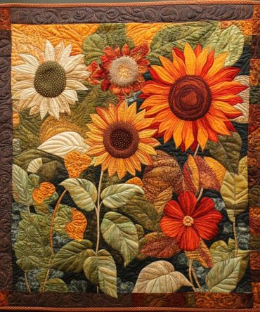 Vintage Sunflowers Quilted Blanket