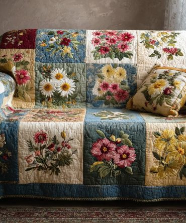 Vintage Bloom Haven Quilted Sofa Cover