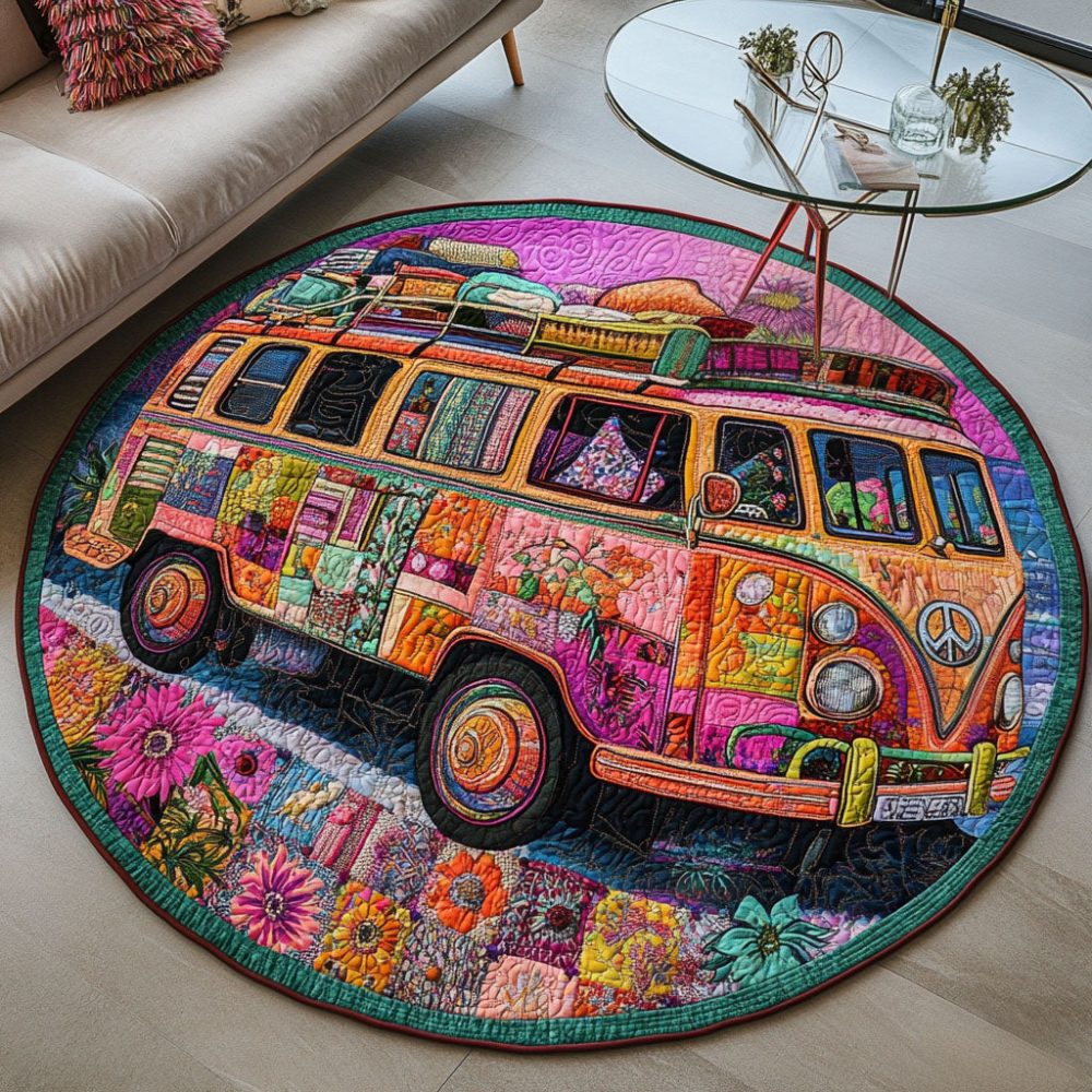 Vintage Camper Dreamscape Quilted Round Mat