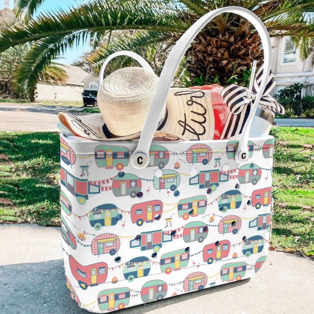 Bucket Tote Bag, Limited Edition Bogg Bag, Beach Bag Vintage Caravan - Image 3