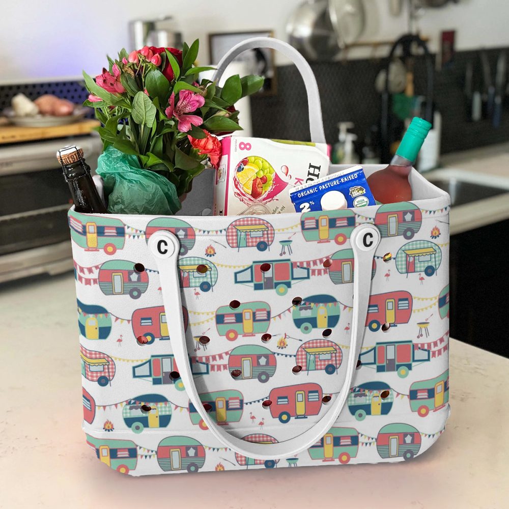 Bucket Tote Bag, Limited Edition Bogg Bag, Beach Bag Vintage Caravan - Image 4