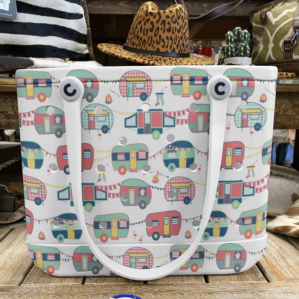 Bucket Tote Bag, Limited Edition Bogg Bag, Beach Bag Vintage Caravan - Image 6