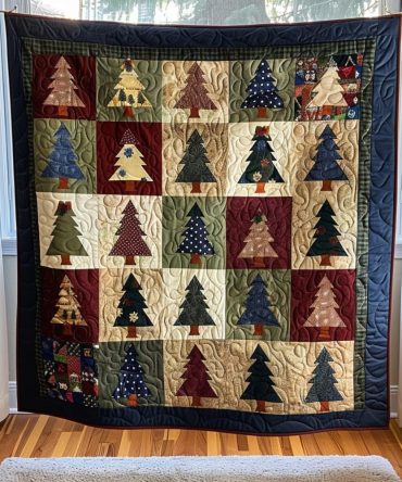 Vintage Christmas Tree Quilted Blanket