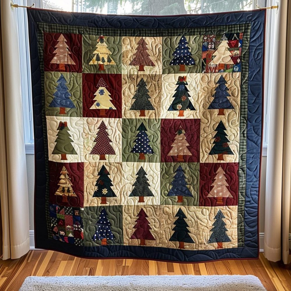Vintage Christmas Tree Quilted Blanket